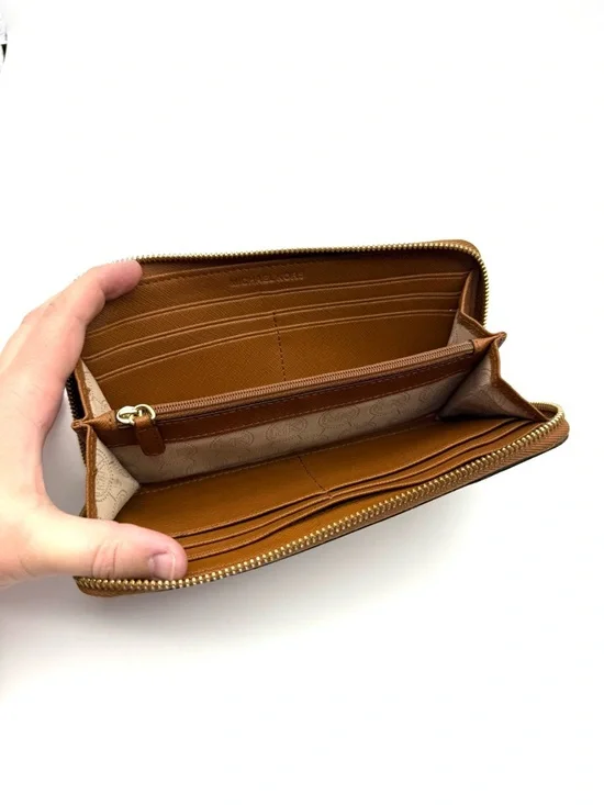 Michael Kors Jet Set Saffiano Zip Around Wallet Brown and Gold - Picture 8 of 14